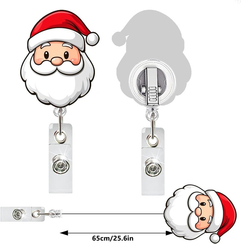 NSSHEL Christmas Badge Reel Retractable Xmas Acrylic Alligator Clip Santa Claus Badge Clip ID Card Badge Holder Nursing & Work Card, Cute Nurse Badge Reel Christmas Gift for Holiday - Image 3